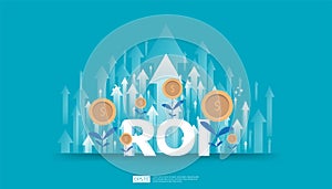 Return on investment, profit opportunity concept. business growth arrows to success. ROI text with success arrow graph chart photo