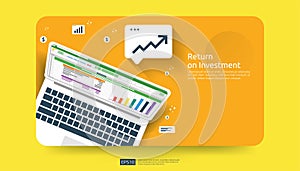 Return on investment, profit opportunity concept. business growth to success with business report on PC screen. graph chart