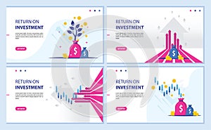 Return on investment, ROI chart and graph, Business, profit, and success. landing page banner illustration