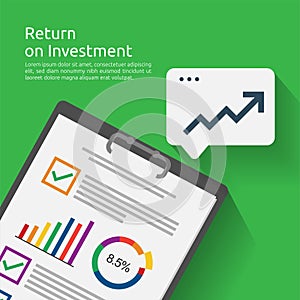 Return on investment ROI concept. business document report with growth arrows to success. chart increase profit. Finance