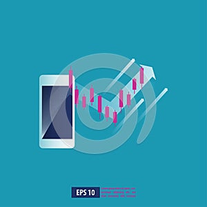 Return on investment ROI graph and chart in Smartphone. business growth arrows to success. business background vector illustration
