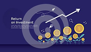 return investment ROI or growth business finance concept. increase profit stretching rising up. flat style vector illustration of