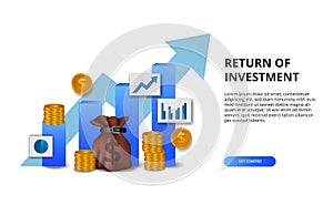 Return on investment ROI, profit opportunity concept. business finance growth to success. bar chart presentation concept with