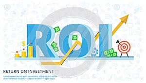 Return on investment - vector flat banner. Illustration of efficiency of investments in business. ROI concept design