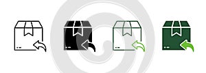 Return Parcel Box Silhouette and Line Icon. Exchange Package of Delivery Service Pictogram. Arrow Back Shipping Return