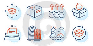 Return parcel, Parcel delivery and Evaporation icons set. Vector