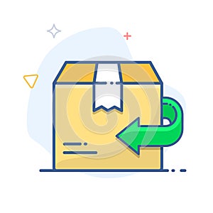 Return policy  sign. Exchange of goods line icon. Return arrow and delivery box illustration.