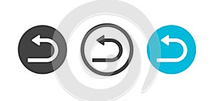 Return reverse back icon arrow vector ui button or previous revert black and white and blue graphic line outline art and flat sign photo