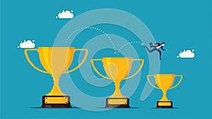 Returns are reduced. A businessman ran on a shrinking trophy. business concept vector