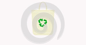 Reusable bag with recycling symbol. Organic and eco-bag. Environmental Protection. 4k video