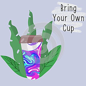 Reusable cup among leaves