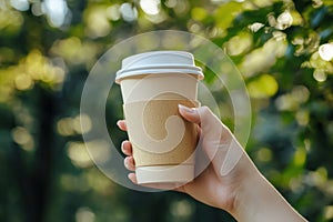 Reusable Eco-Friendly Coffee Cup Held Outdoors