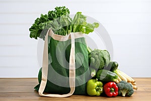 reusable grocery bag filled with fresh produce