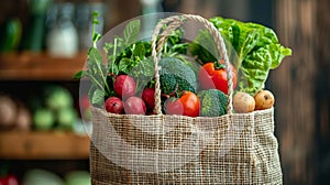 A reusable shopping bag filled with local produce illustrates an individuals commitment to an ecofriendly lifestyle.AI Generate