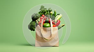 Reusable shopping bag with fresh fruits and vegetables