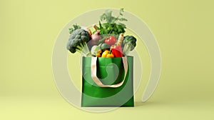 Reusable shopping bag with fresh fruits and vegetables