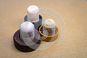 Reusable wine cork stoppers on blurred background