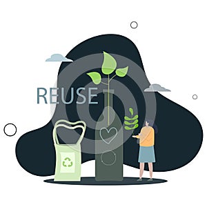 Reuse materials and recycle paper or plastic packaging.Zero waste lifestyle as sustainable, nature friendly or environmental