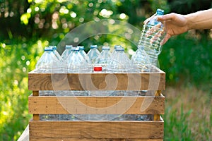 Reuse of plastic bottles recycling concept