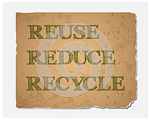 Reuse-Reduce-Recycle text on recycled paper texture