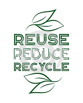 Reuse Reduce Recycle text - Zero waste, environment protection, sustainability concept.