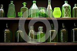 reused glass bottles arranged on a shelf