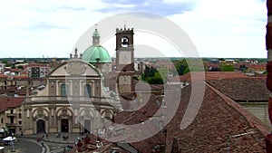 Revealing shot of Cathedral and Piazza Ducale, Vigevano, PV, Italy