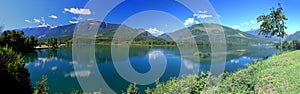 Landscape Panorama of Columbia River with Big Eddy at Revelstoke with Monashee Mountains, British Columbia, Canada