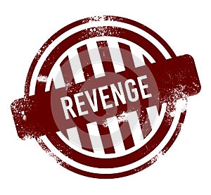 Revenge - red round grunge button, stamp