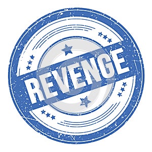 REVENGE text on blue round grungy stamp