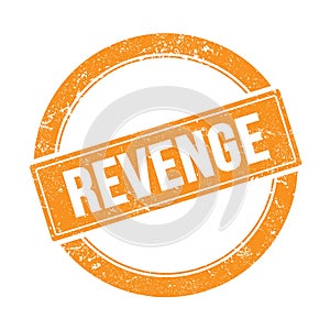 REVENGE text on orange grungy round stamp