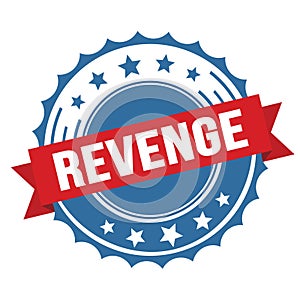 REVENGE text on red blue ribbon stamp