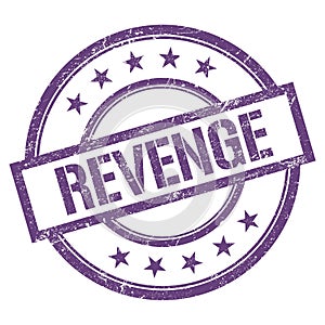 REVENGE text written on purple violet vintage stamp