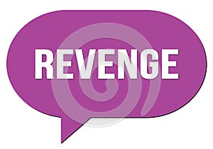 REVENGE text written in a violet speech bubble