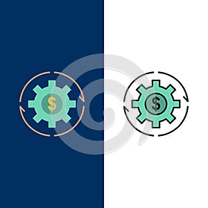 Revenue, Capital, Earnings, Make, Making, Money, Profit  Icons. Flat and Line Filled Icon Set Vector Blue Background