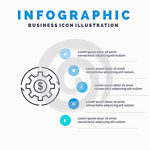 Revenue, Capital, Earnings, Make, Making, Money, Profit Line icon with 5 steps presentation infographics Background