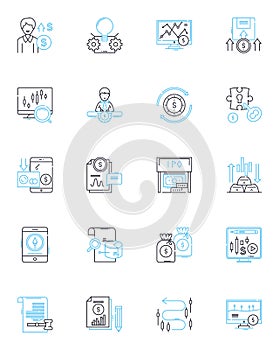 Revenue management linear icons set. Pricing, Optimization, Forecasting, Strategies, Performance, Analytics, Yield line
