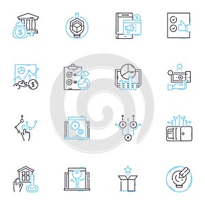 Revenue profits linear icons set. Growth, Sales, Income, Earnings, Returns, Surplus, Gain line vector and concept signs