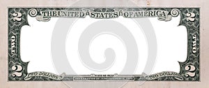 Reverse of 2 US dollar banknote with empty middle area