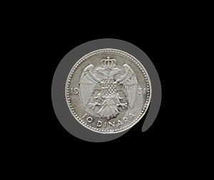 Reverse of 20 dinars coin made by Yugoslavia in 1938