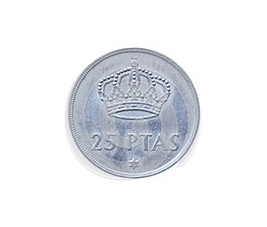 Reverse of 25 Pesetas coin made by Spain