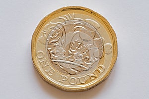 Reverse of the british coin one pound close-up