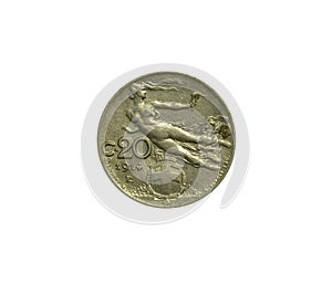 Obverse of 20 Centesimi coin made by Italy in 1914 photo