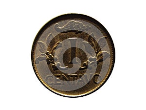 Reverse of Columbia coin, 1 centavo 1969. Isolated in white background.