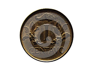 Reverse of Columbia coin, 1 centavo 1969. Isolated in white background. photo