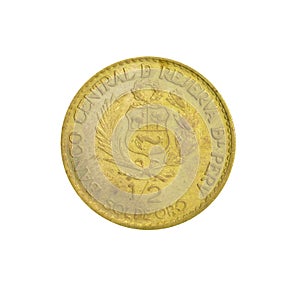Reverse of Commemorative Half Sol de Oro Coin made by Peru in 1965 photo