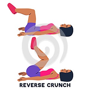 Reverse crunches. Sport exersice. Silhouettes of woman doing exercise. Workout, training