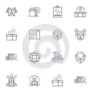Reverse logistics line icons collection. Return, Restock, Refurbish, Recycle, Reclaim, Repurpose, Reuse vector and photo