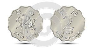 Reverse and obverse of Hong Kong coins 2 dollars