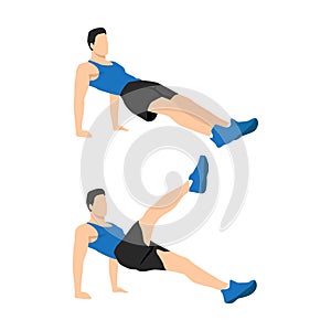 Reverse plank kicks exercise. Flat vector illustration isolated photo